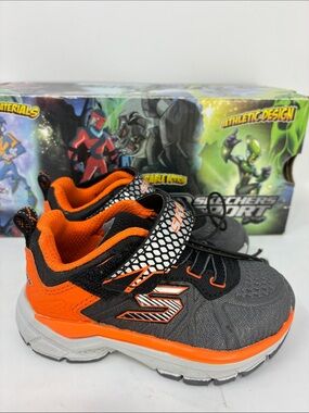 Skechers Kids Gray and Orange Light-Up Athletic Sneakers